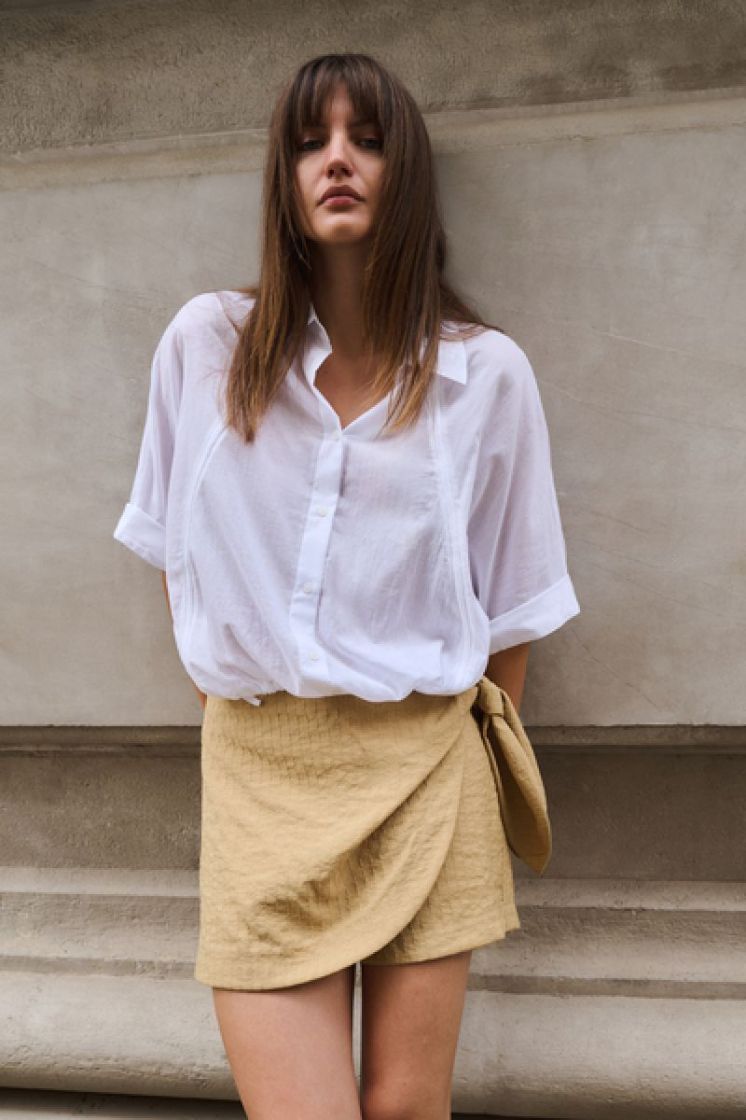 Batwing blouse with braided de 00000 PURE WHIT