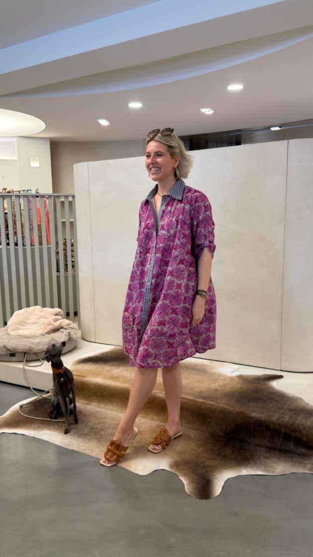 printed cotton shirt dress ip214 fushia