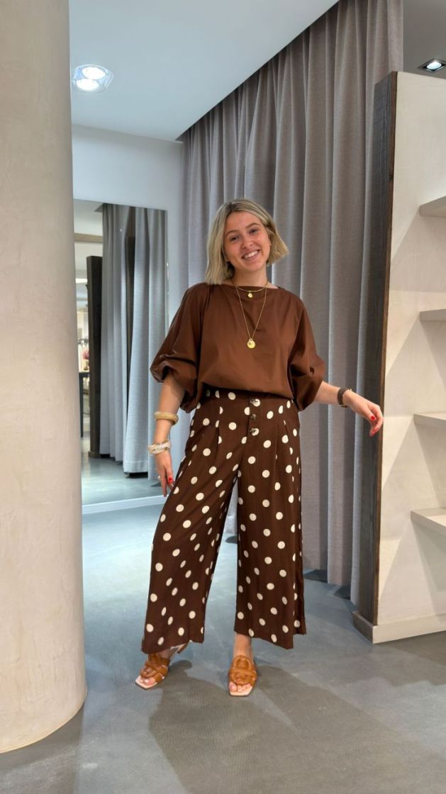 wide leg polka dot pants chocolate