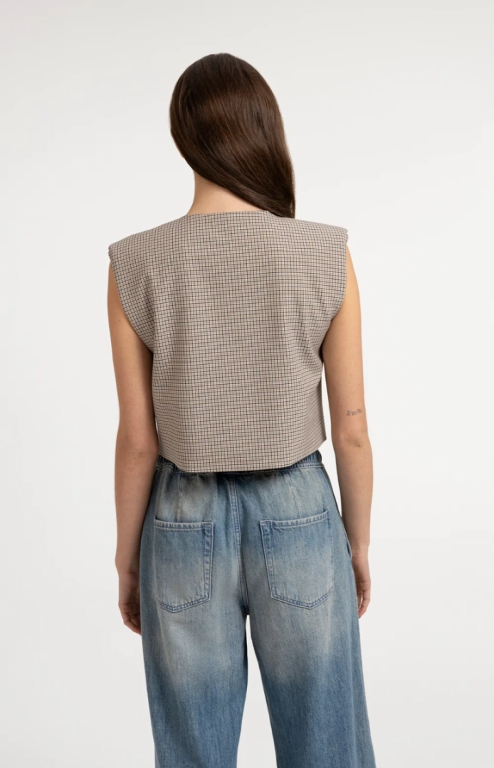 Checked gilet with shoulder pa 990791 BEIGE DE