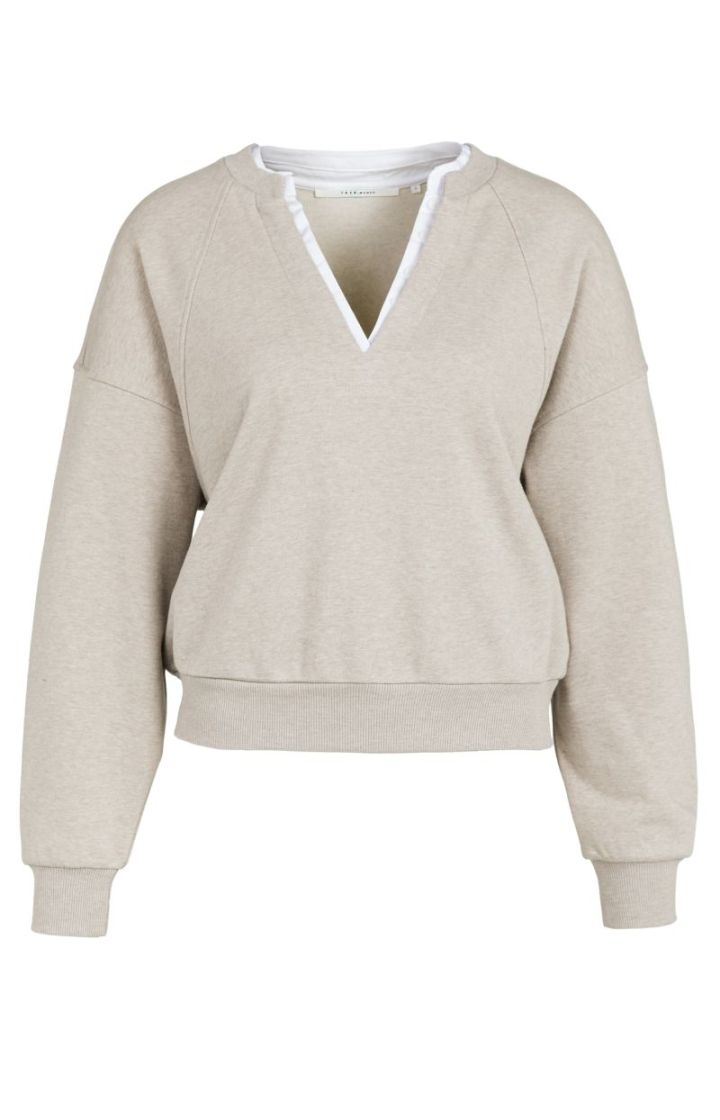 V-neck sweatshirt with woven c 611032 PURE CAS