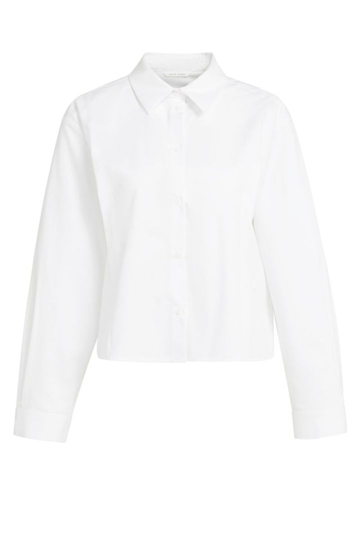 Poplin blouse with button deta 00000 PURE WHIT