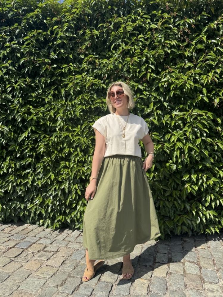 flared cotton skirt kaki