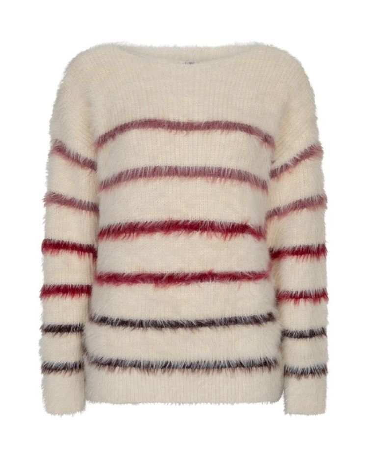 Fuzzy sweater & stripe - creme/burgund