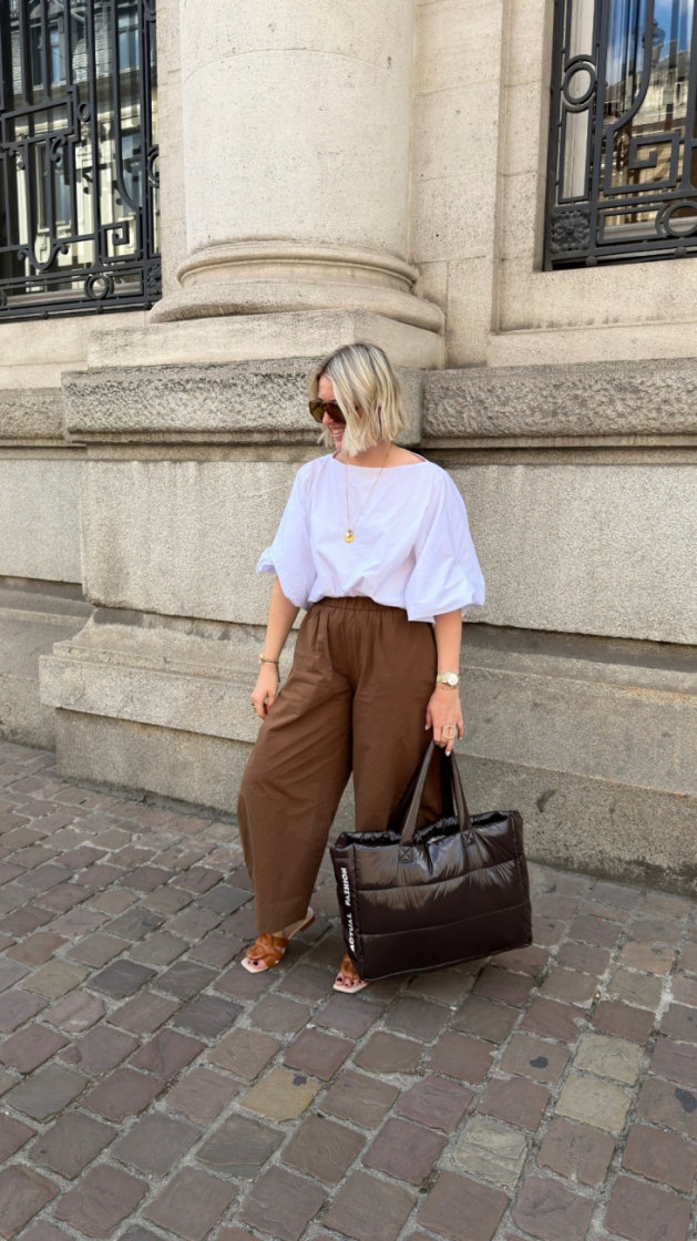 pantalon ballon en popeline marron