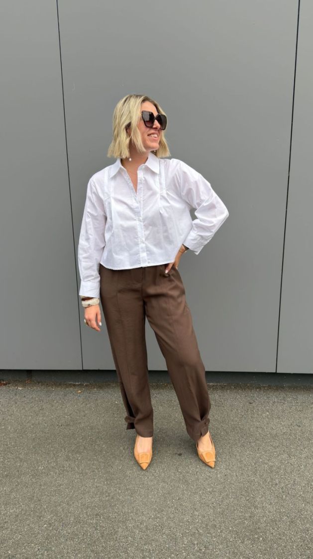 pantalon fluide button marron
