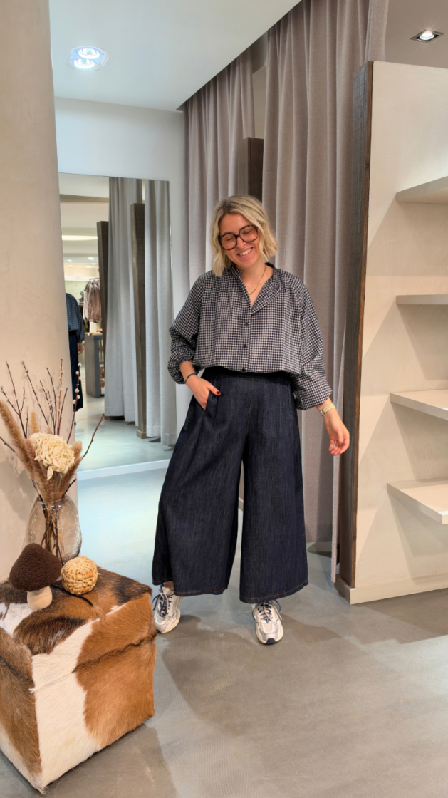 blouse elastiquee vichy blu